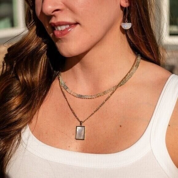 Ombre Aquamarine Beaded Necklace Genuine Gemstone Waterproof Gold Adjustable - Picture 8 of 12